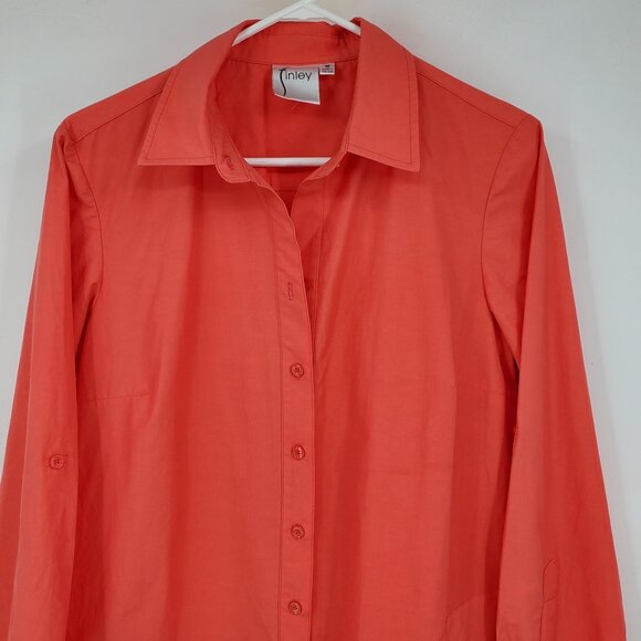 Finley Coral Button Up Long Convertible Sleeve Ruffle Collared Shirt Dress Mediu - Picture 8 of 10